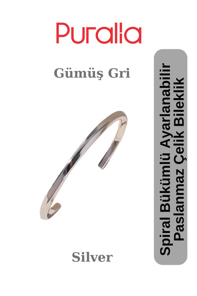 Puralia Spiral Twisted Adjustable Steel Bracelet Silver Gray