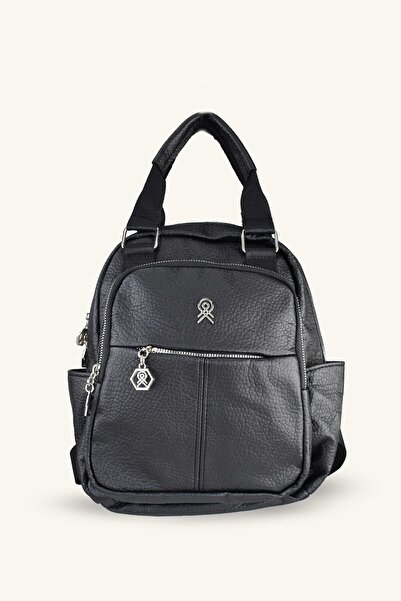 birizmoda 3 Compartimente piele rucsac - Negru