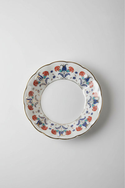 İpek Porselen 12 Kişilik Dik Mavi Lale Desen Yaldızlı Çay Tabağı 10cm