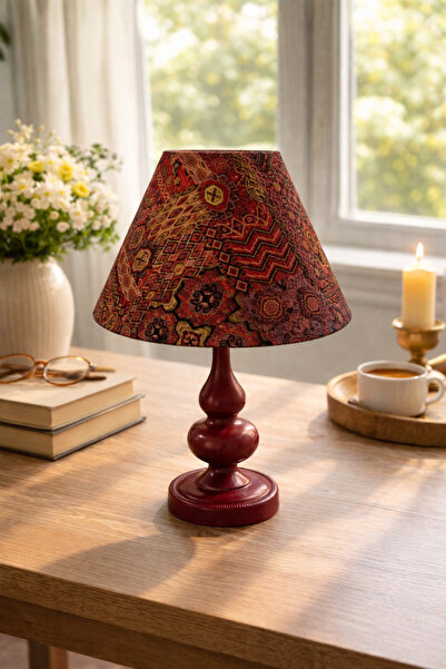 Natiorj Elite Serisi Bordo Ayaklı Kadife Abajur Şapkalı Masa Lambası Yatak Od...