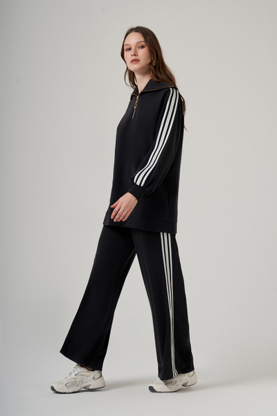 Nuss Stripe Detail Tunic Trousers Set 1093 Black