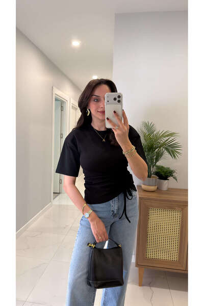 BİRCANÇİL تي شيرت ليترا بلاك فستان بتجاعيد مجمّعة