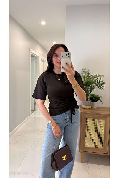 BİRCANÇİL تي شيرت ليترا كوفي فستان بتجاعيد مجمّعة