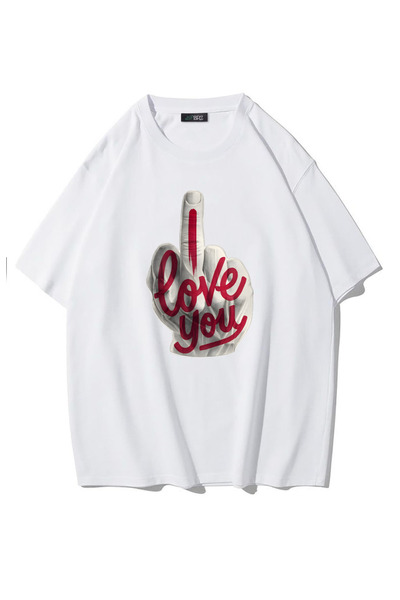 BRZ COLLECTION Unisex supradimensionat Te iubesc tricou (ALB)