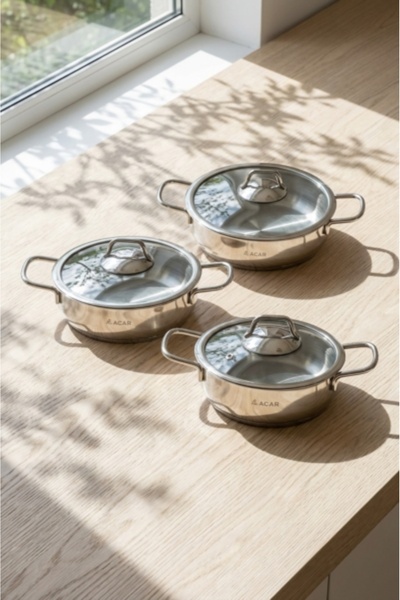 ACAR طقم أواني طهي مسطحة من 6 قطع 3 لتر من كارات TKEBT بلون واحد