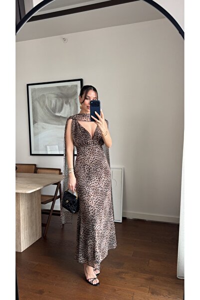 sinemkivanc co FULAR DETAYLI LEOPAR ELBİSE