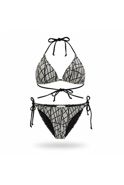 AQUELLA Lamé Print Patterned Shiny Triangle Bikini Set