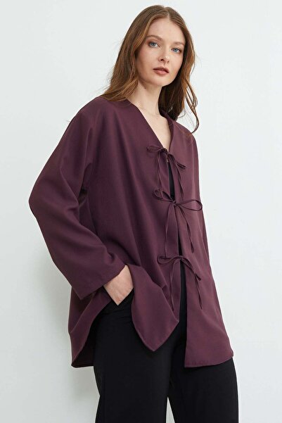 Fulla Moda Fullamodest Front Open Tie-Detail Casual Kimono
