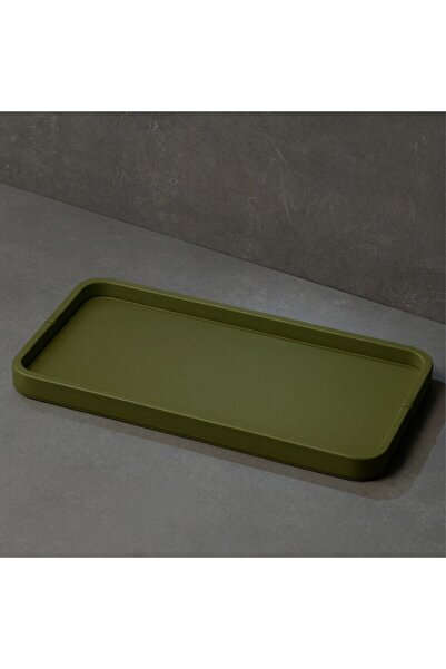 Qua Home Marta Dekoratif Deri Tepsi Yağ Yeşili 50x27x3 cm