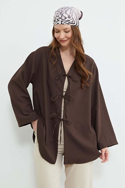 Fulla Moda Fullamodest Front Open Tie-Detail Casual Kimono