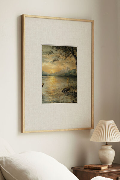 Zevahir Home 1 Piece of Vintage Painting with Natural Wooden Frame, with a Vi...