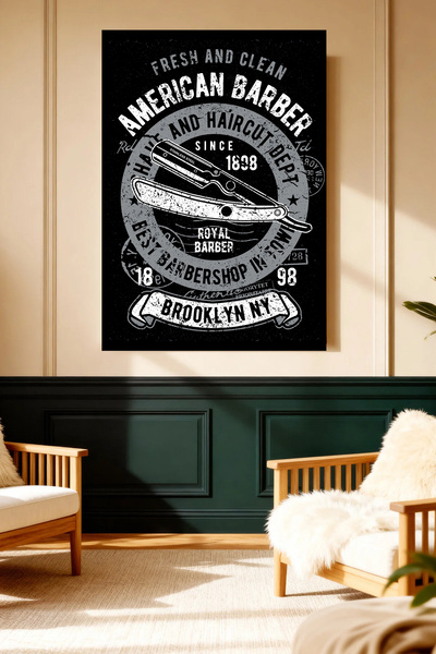 Mushen Studio American Barber Brooklyn NY Tablou vintage pe pânză, imprimare ...