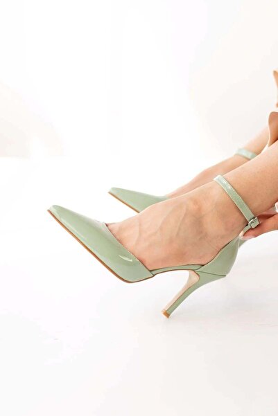 golden heel Pantofi cu toc pentru femei, din piele lacuită verde acvatic, cu ...