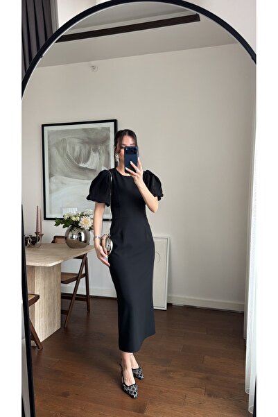 sinemkivanc co BALON KOL MİDİ ELBİSE