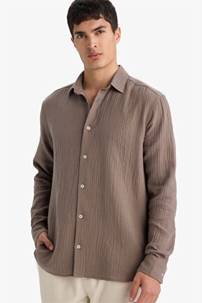 DeFacto Men's Long Sleeve Shirt F9275Ax/Bn534 Brown