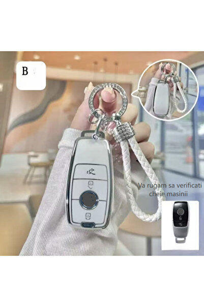 QGC Car key case with rhinestone ring and textile Belt | Anti-scratch protect...