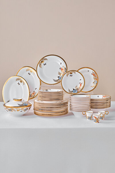 Karaca Royal Bone Golden Palms 55 Parça 12 Kişilik Yemek Takımı
