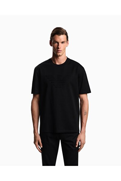 Emporio Armani Men's Regular Cut Textured Logo Detailed Round Neck Cotton Pac...