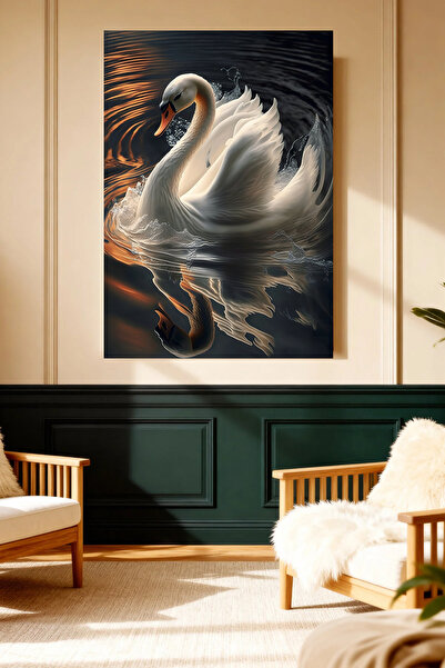 Mushen Studio Καλλιτεχνικός πίνακας σε καμβά με λευκό κύκνο και αντανάκλαση ν...