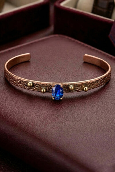 Otto Man Steel Jewelry Kadın Bakır Bileklik Doğal Safir Taşlı Selin Model Aya...