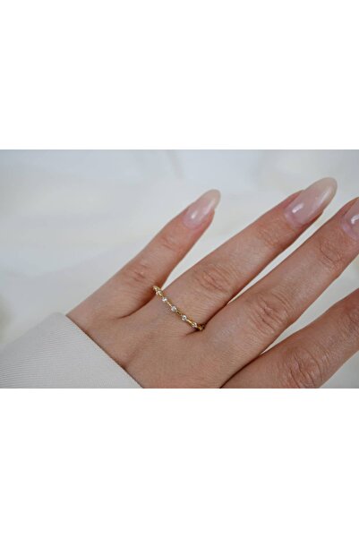 ATELİER TUĞBA خاتم ذهبي قابل للتعديل من YZK368 بتصميم رفيع ومزين بالأحجار الك...