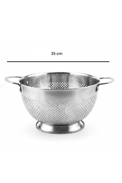 WOOF HOME Paslanmaz Çelik Gastro Süzgeç – Büyük Boy, Ayaklı, Çift Kulplu 25 cm