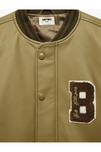 Koton Kids Boy's Long Sleeve Crew Neck Leather-Look Bomber Jacket