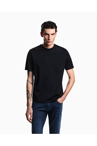 Emporio Armani Men's Regular Cut Textured Logo Detailed Round Neck Cotton Pac...