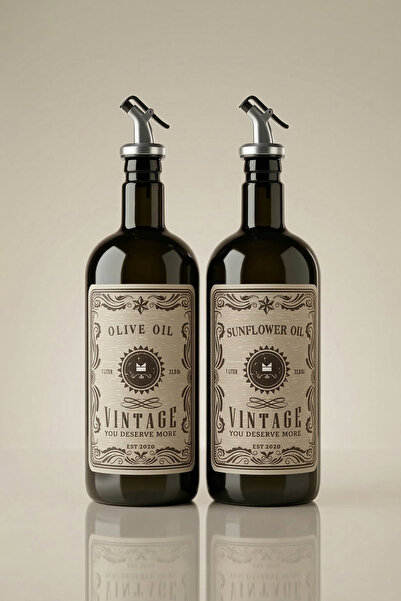 KHAKMA 2’li 1 Litre Cam Yağdanlık Seti | Gümüş Damlatmaz Başlık | Olive Oil &...