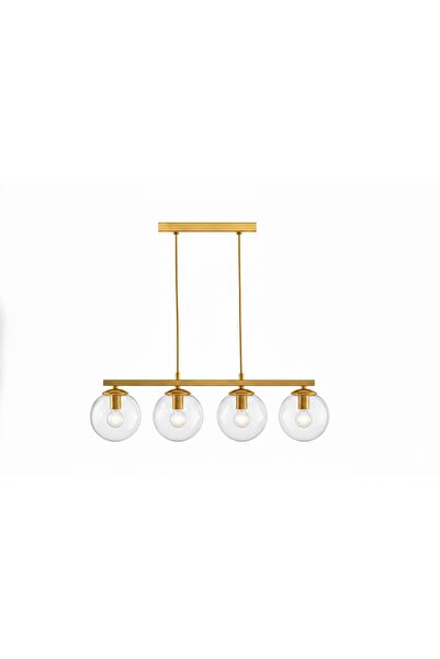 Vivense İrem Dörtlü Sıralı Avize, Eskitme Gold Şeffaf