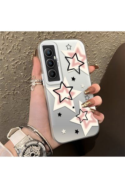 غطاء Realme C65 4G متوافق مع السيليكون غير القابل للكسر، غطاء لطيف على شكل نجمة منقوش مطبوع يمتص الصدمات ويحمي من الصدمات
