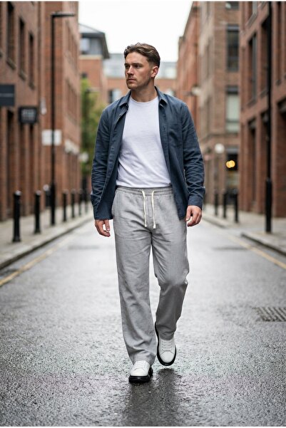 bombe Чоловічі штани-джогери з льону та бавовни на еластичній талії