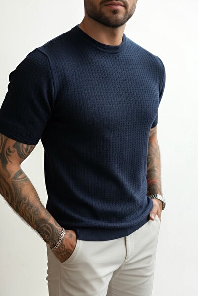 ModaYaren Men's Knitted Detail Biskilet Collar Regular T-Shirt -Mdy-10248