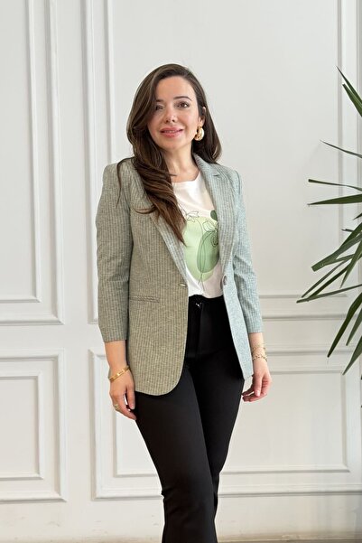 yb yağmur butik Single Button Detailed Striped Blazer Jacket