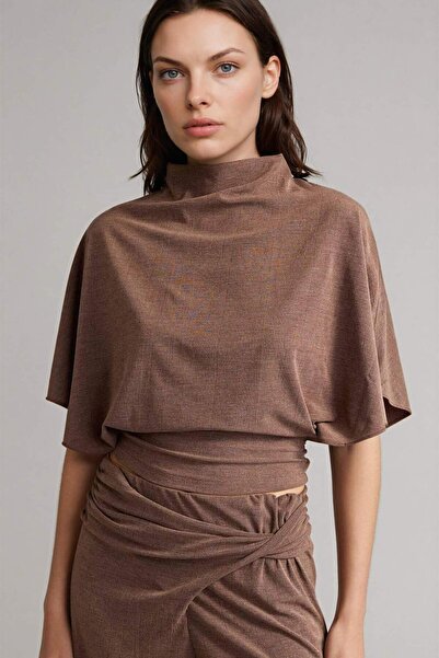 DeFacto Slım Fıt Yarım Balıkçı Yaka Krep Kısa Kollu Tişört H3013AX26SM