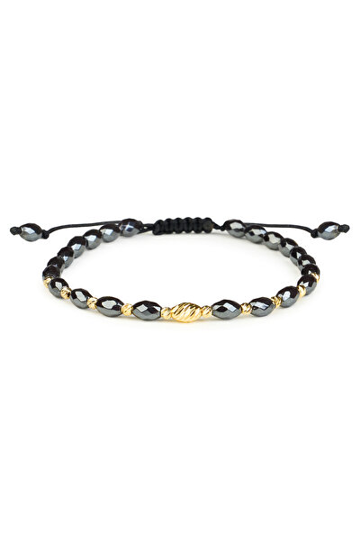 One Gold 14K Gold Bracelet "585" and Hematite, Adjustable