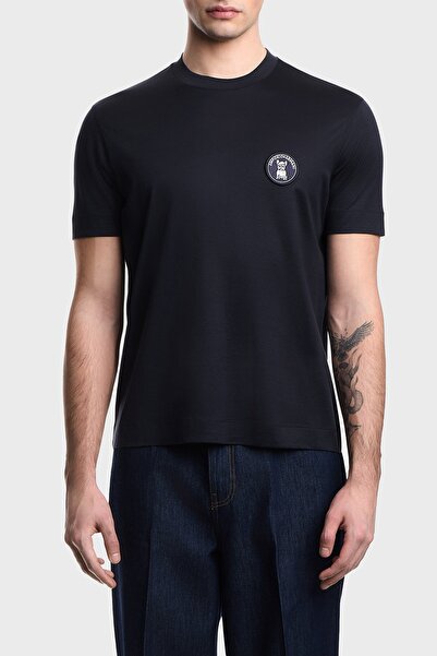 Emporio Armani Men's Crew Neck Regular Fit Short Sleeve Cotton Blend Navy Blu...