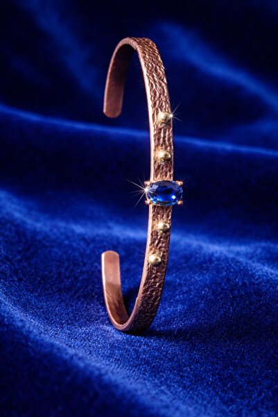 OSMANLI GÜMÜŞ Women's Copper Bracelet with Natural Sapphire Stone Selin Model...