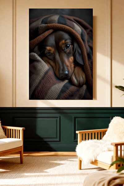 Mushen Studio Εκτύπωση σε καμβά με χαριτωμένο σκυλάκι Dachshund που έχει τυλι...