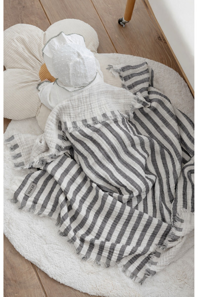 ZEYPBA 4-Layer Baby Muslin Cover Anthracite Striped 110X110 cm 100% Cotton