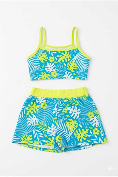 Beniizle Yaprak Patterned Printed Girl's Swimsuit Bikini Set
