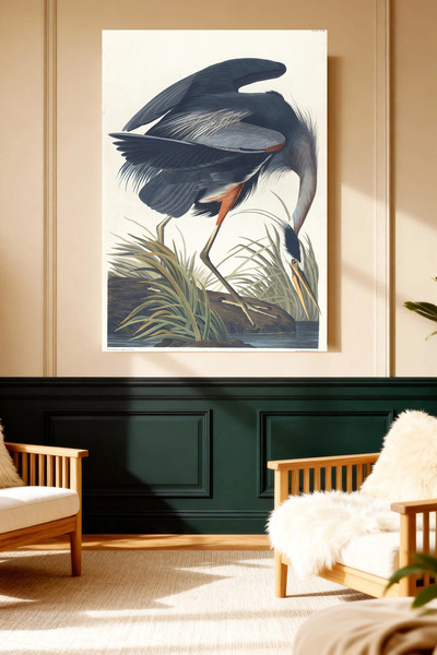 Mushen Studio Pictură pe pânză vintage cu pasărea mare albastră, imprimare cu...