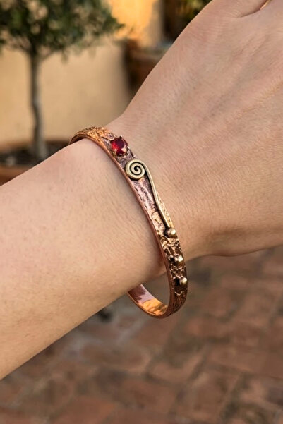 Otto Man Steel Jewelry Kadın Bakır Bileklik Doğal Yakut Taşlı Hiba Model Ayar...
