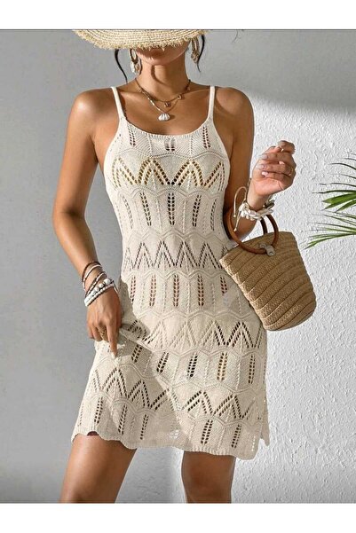Bracha Μίνι φόρεμα παραλίας Pareo με τιράντες, Μοντέλο δαντελωτή πλέξη με σχέ...