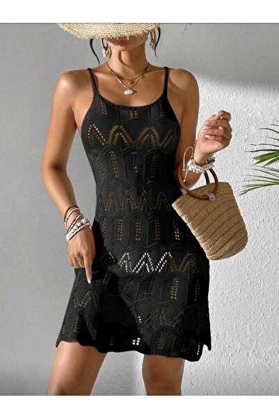 Bracha Strappy Model Lace-Like Knit Pattern 100% Cotton Above Knee Mini Pareo...