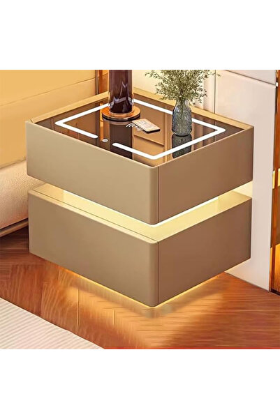 KEKE طاولة جانبية عصرية للسرير مزودة بمرآة LED، وإضاءة استشعارية، وشحن لاسلكي...