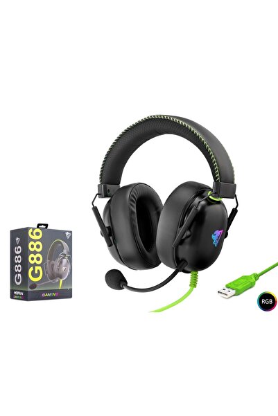 HADRON MOFAN G886 Gaming Kulaklık USB RGB 7.1 - Siyah Yeşil
