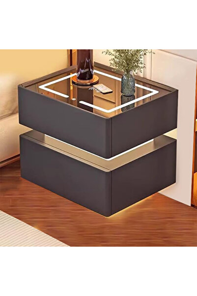 KEKE طاولة جانبية عصرية للسرير مزودة بمرآة LED، وإضاءة استشعارية، وشحن لاسلكي...