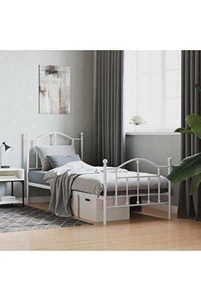 Concept Μεταλλικό σκελετό κρεβατιού με κεφαλάρι/πόδι, λευκό, 90x190 εκ.