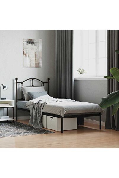 Concept Cadru de pat metalic cu tăblie, negru, 90x190 cm